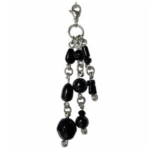 Black Glass Beaded Charm | Stainless Steel Clip Zipper Bag Planner Charm